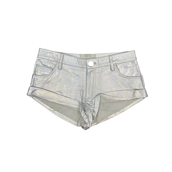 One Teaspoon Revenge Metallic Leather Bandit Shorts Silver Cowboy Cyber Sz 24 - Picture 3 of 12